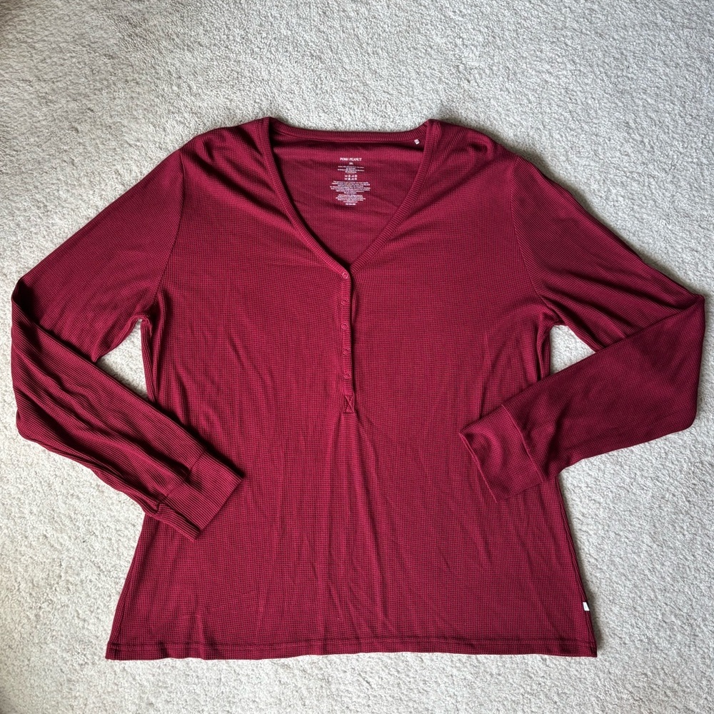 Posh Peanut Burgundy Red Waffle Knit V-Neck Pajama Top women size 3XL